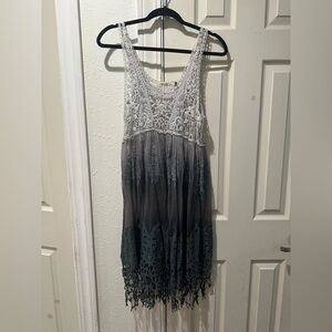 Elegant Gray Lace Midi Dress